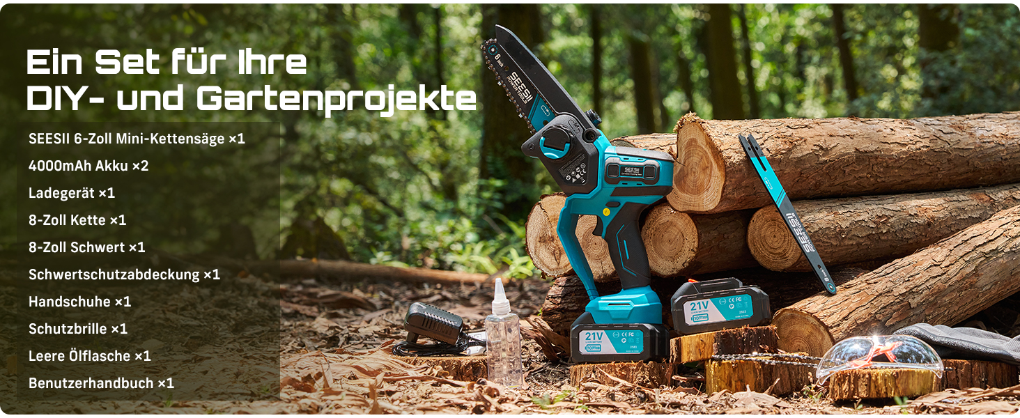 SEESII Безщіткова міні-пилка 6 дюймів, ручна акумуляторна пилка з 2 * 4000 mAh акумуляторами, одноручна акумуляторна пилка з автоматичним змащенням, сумісна з акумулятором Makita 18V, електрична пилка для дерева, гілок 6 дюймів безщіткова (6+8 дюймів безщіткова)