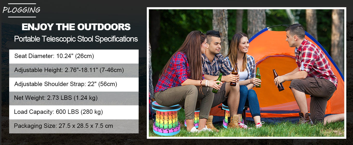 Тeleskopний складаний стілець для кемпінгу, риболовлі, подорожей та відпочинку на природі. Міцний, з вагою до 280 кг, колір: сонячно-зелений (26x26x46 см)