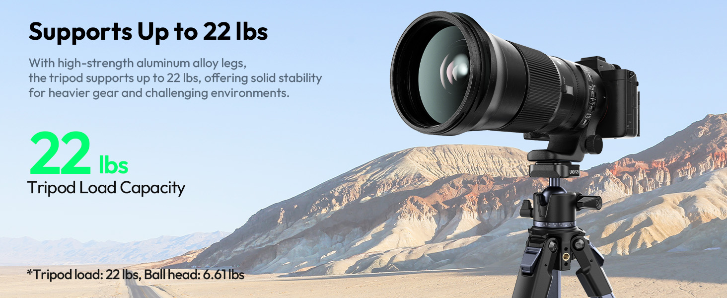Штатив ULANZI Ombra II 156см з кульковою головкою 360°, компактний туристичний штатив з швидкоїдіючою платформою Uka, тринога для DSLR, Mirrorless камер, смартфонів (вага 1,21 кг, вантажопідйомність 10 кг)