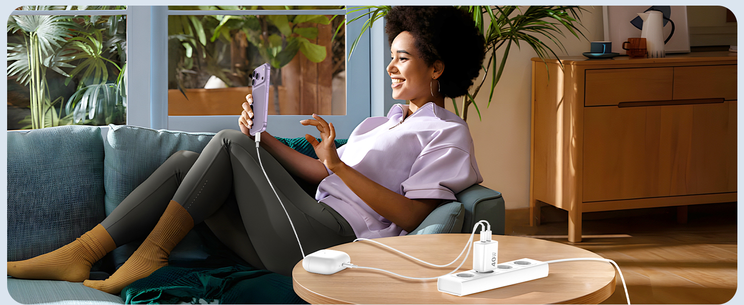 Зарядний пристрій USB-C 40W 2Port для iPhone 17 Pro Max/Pro/15 Plus, iPad Pro/Air, кабель 2м Orange