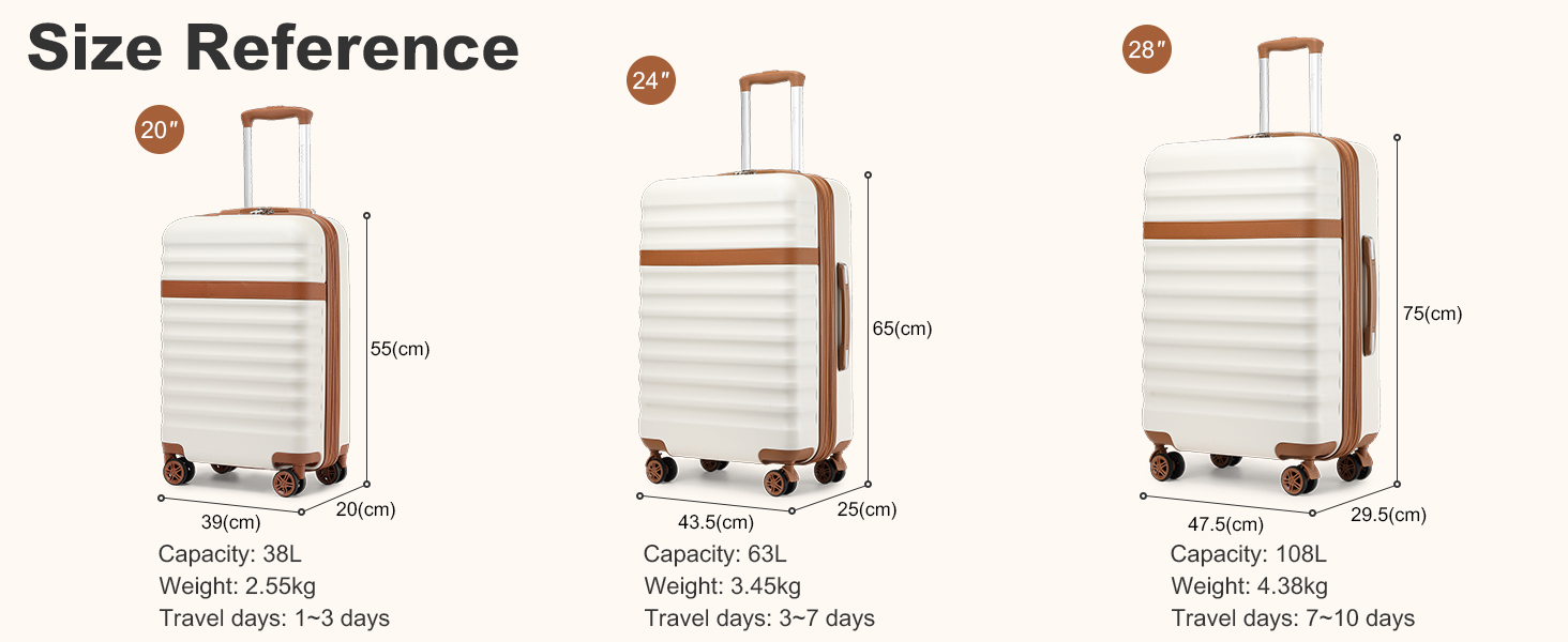 Чемодан-тележка KONO, XL, ABS+PC, з TSA замком (кремовий/коричневий)