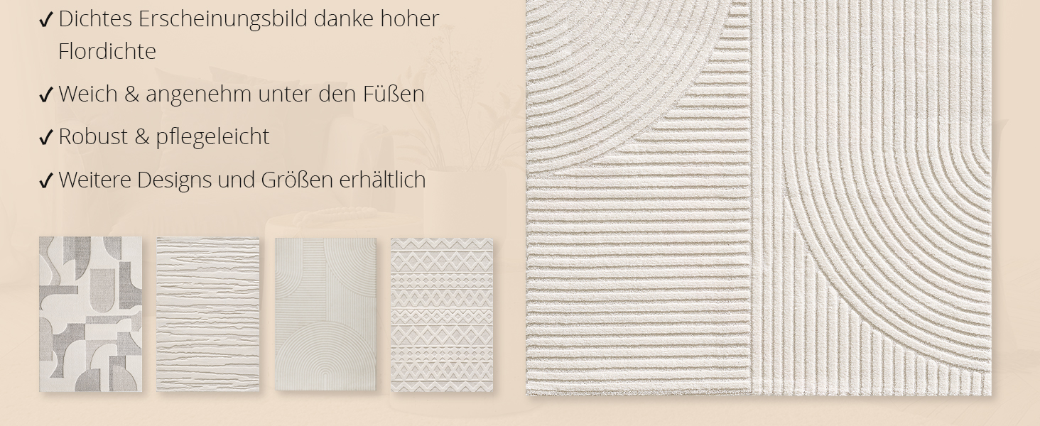 Килим Everest - сучасний коротковорсовий килим для вітальні та спальні з ефектом висоти-глибини, 3D ефект, висока щільність ворсу та приємна м'якість, дизайн Panglao, кремовий, 80 x 150 см