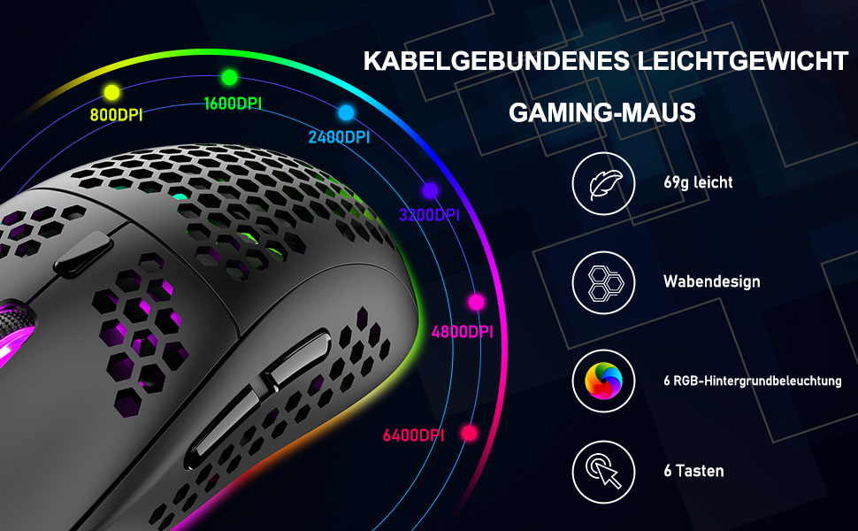 Ігрова клавіатура та миша UK-Layout з підсвічуванням RGB, 62 клавіші, механічна, 6400 DPI (чорний/червоний перемикач)