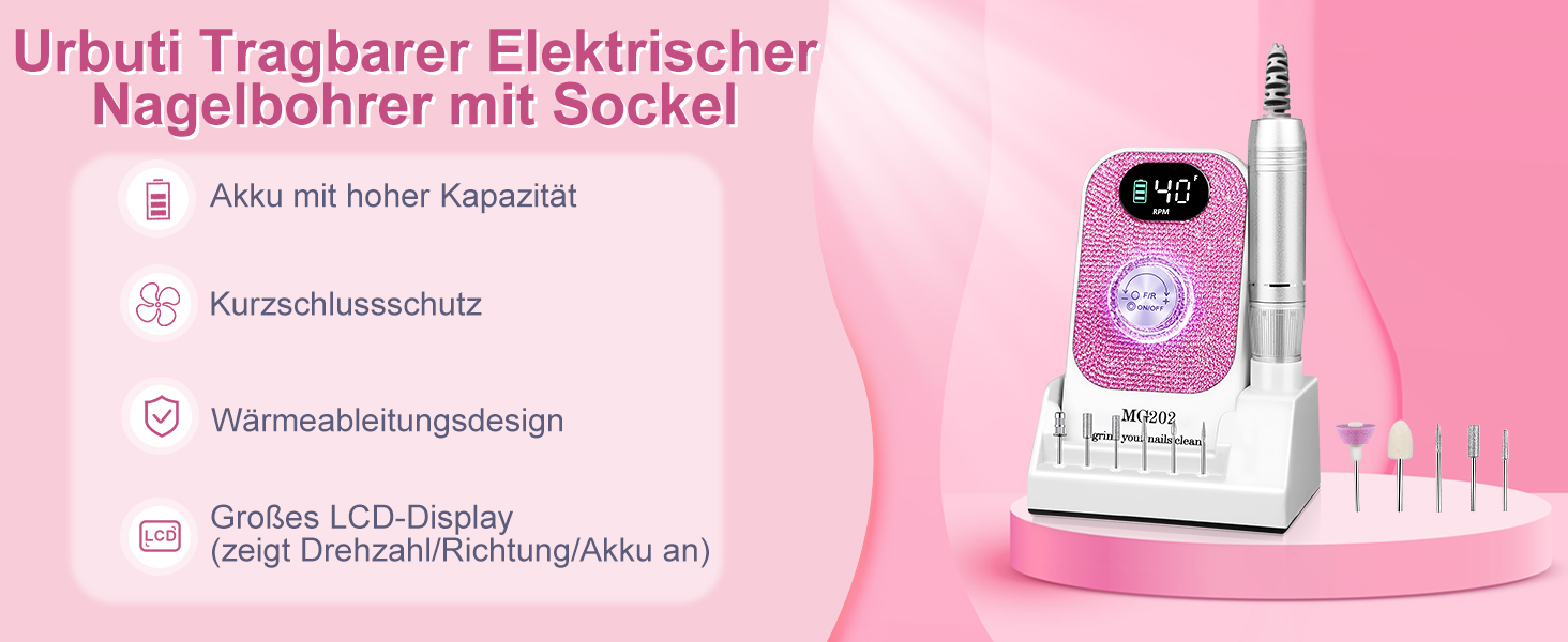 Електричний апарат для манікюру та педикюру Nagelfräser 12в1 з алмазним набором для гелю та акрилу, 40000 об/хв, білий