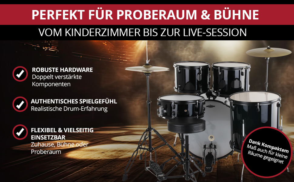 XDrum Rookie 22' барабанний комплект Standard Black - ідеальний для початківців, стильна фурнітура, з паличками 5B, інструкцією та школою барабанщиків