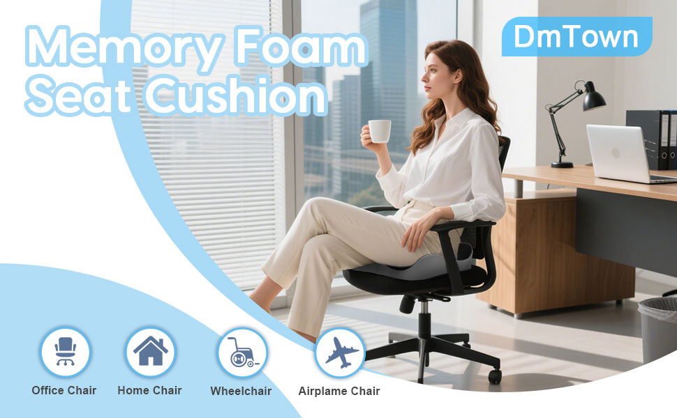 Подушка для сидіння DmTown з піною з пам'яті: ергономічна подушка для куприка, для полегшення болю в куприку та ішіасу, для геморою, для автомобіля, офісного крісла, інвалідного візка