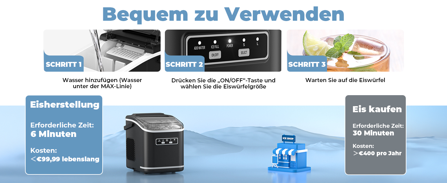 Acmeenjoy Ice Maker - Self-Cleaning Ice Machine for Kitchen, Bar, Office & Party - Makes 9 Ice Cubes in 6-8 Minutes, 12KG in 24H
