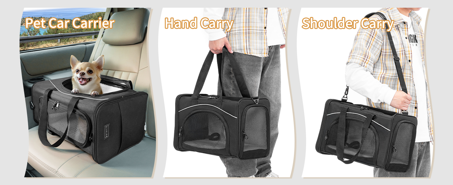 Транспортна сумка для кота та собаки Petsfit | Авіапереліт, авто та поїзд | Чорний, середній