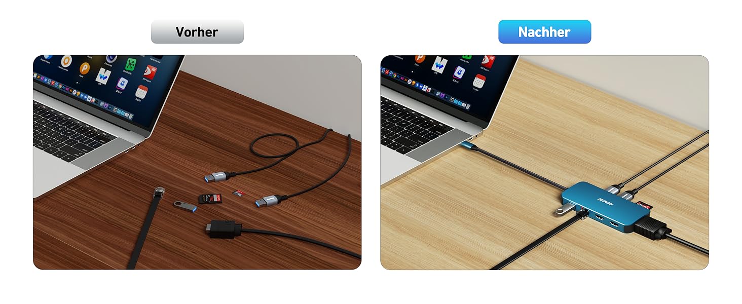 Док-станція BENFEI USB-C MST Hub 11-в-1: 2HDMI 4K, VGA, 3 x USB 3.0, SD/TF, Ethernet, PD 100W, 3.5mm Aux, для MacBook/XPS/Surface (Блакитна)