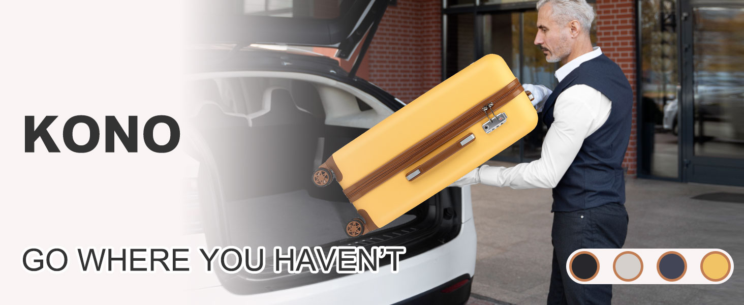 Чохол-валіза KONO з ABS-пластику, 65 x 42.5 x 25.5 см, з TSA-замком, білий, 24'M (жовтий, косметичка+20')