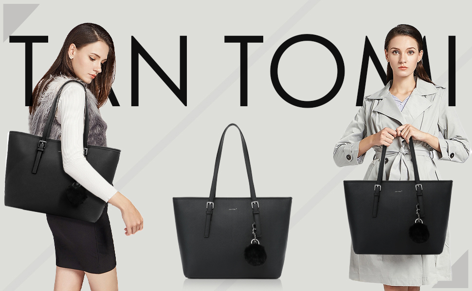 Сумка жіноча TANTOMI з гаманцем: для офісу, школи, покупок, велика, чорна, з пензликом та помпоном з штучного хутра