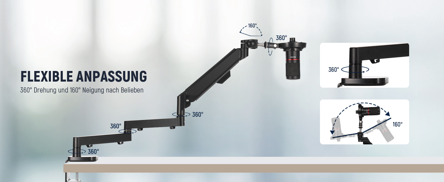 NEEWER Тримач для мікрофона MS002 - настільний, з демпфером, поворотний, з кабелеуправлінням, для подкастів, ігор, стрімінгу