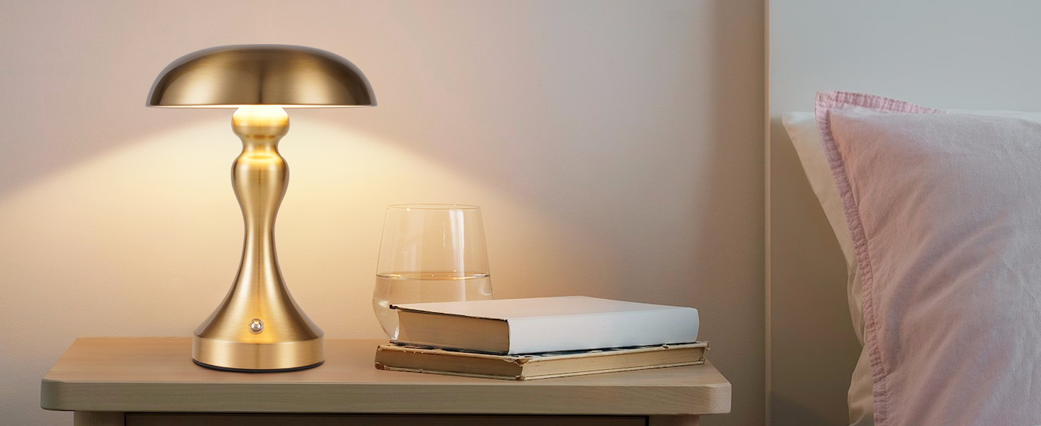 Бездротова настільна лампа з LED-підсвічуванням - торшер на акумуляторі, сенсорне керування, регулювання яскравості, вінтажний дизайн, USB-зарядка, нічник для спальні/вітальні, золото/бронза