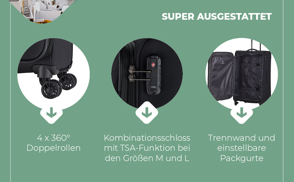 Чемодан Travelite Chios L, 78 см, 90-97 л, чорний: м'яка оболонка, захист кутів, розширюваний