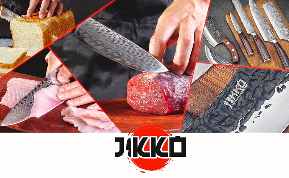 Набір кухонних ножів JIKKO® з японської сталі AUS-6 – повний набір кухонних ножів преміум-класу з ручками з махагоні та горіха – високоякісні кухонні ножі