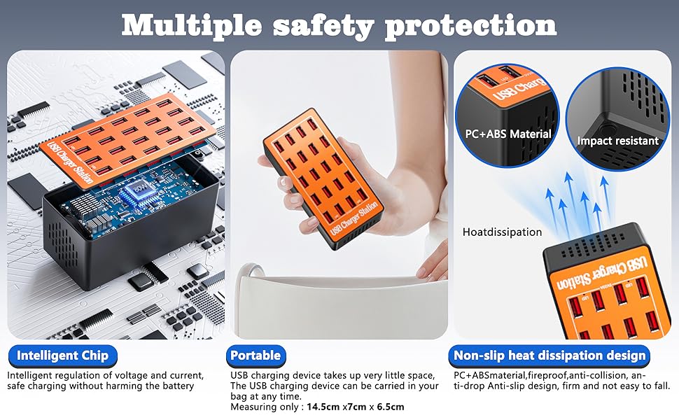 USB зарядний пристрій на 20 портів: Інтелектуальна станція для зарядки iPhone, Samsung, Google та інших пристроїв. Мережевий адаптер USB-хаб для десктопу