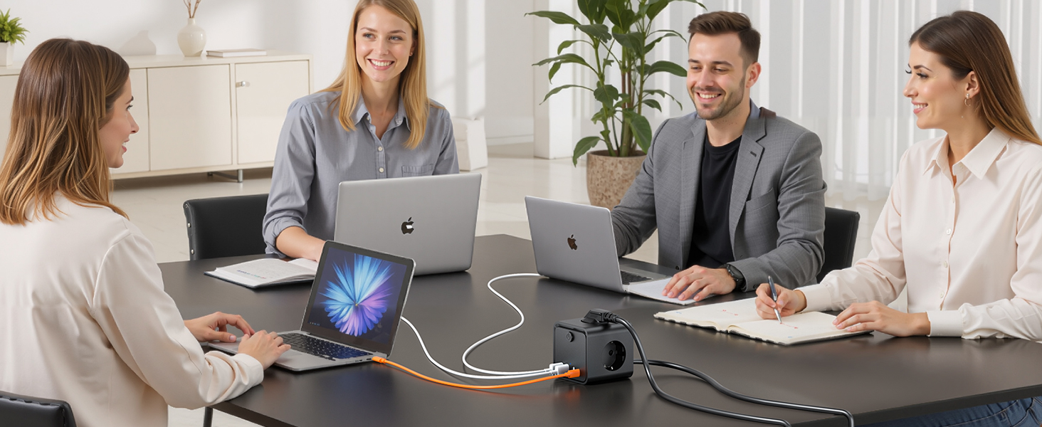 Мережевий фільтр подовжувач 7 в 1 з USB-портами, 3 розетки, з вимикачем, кабель 2 м, чорний — для дому та офісу