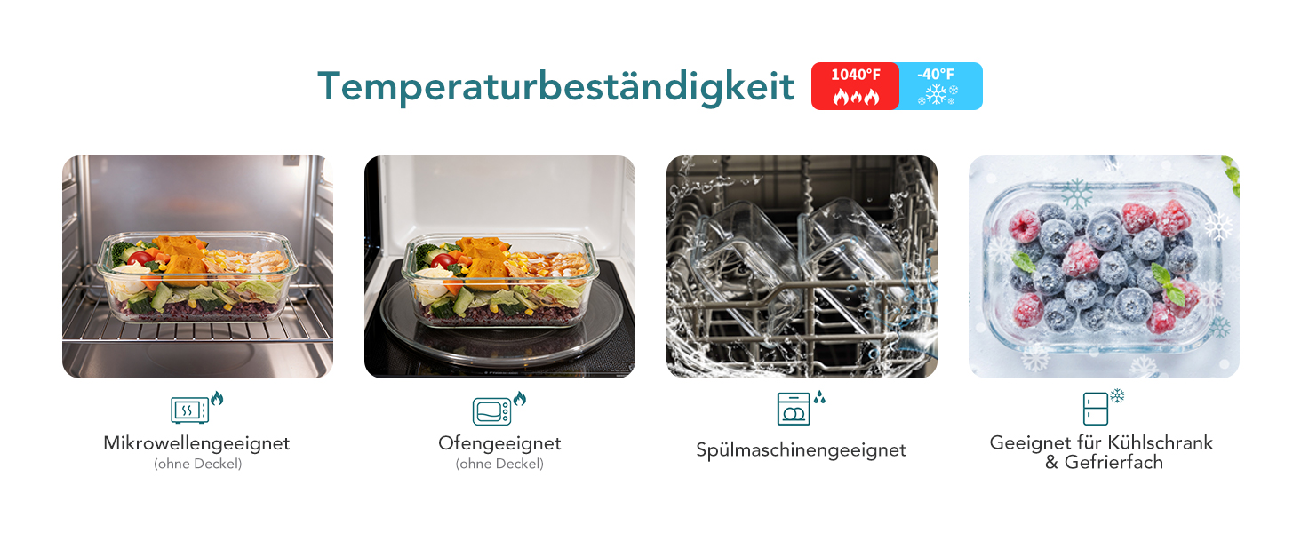 Скляні контейнери для зберігання їжі з кришками, набір Frischhaltedosen, Meal Prep - темно-зелені. Підходять для мікрохвильовки, духовки, морозилки та посудомийної машини.