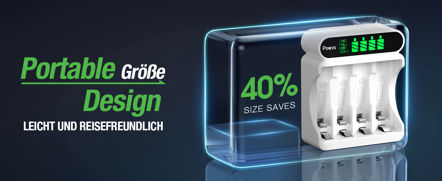 Зарядний пристрій POWXS для акумуляторів NI-MH NI-CD AA AAA з LCD-дисплеєм, універсальний, Micro USB & Type-C, безпечний