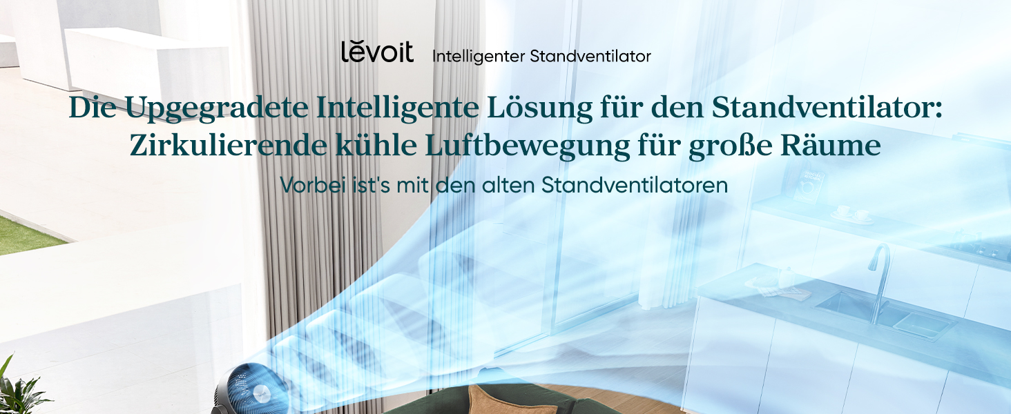 Вентилятор Levoit 20dB з керуванням через APP та Alexa, DC мотор, 30м, 4 режими, 12 швидкостей, таймер 12 годин, сірий, 110 см