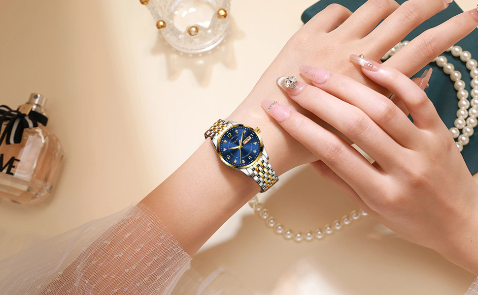 Жіночий годинник з арабськими цифрами, маленьке циферблат, Easy Read, дата, водостійкий, з нержавіючої сталі, Reloj para Mujer (8102g)