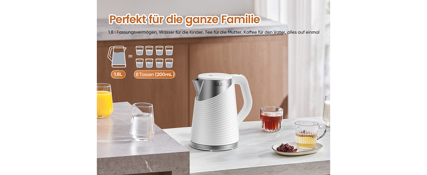 Електричний чайник OLEGA 1.8 л, 1800 Вт, швидка кип'ятіння, BPA free, енергозберігаючий, безпечний дизайн