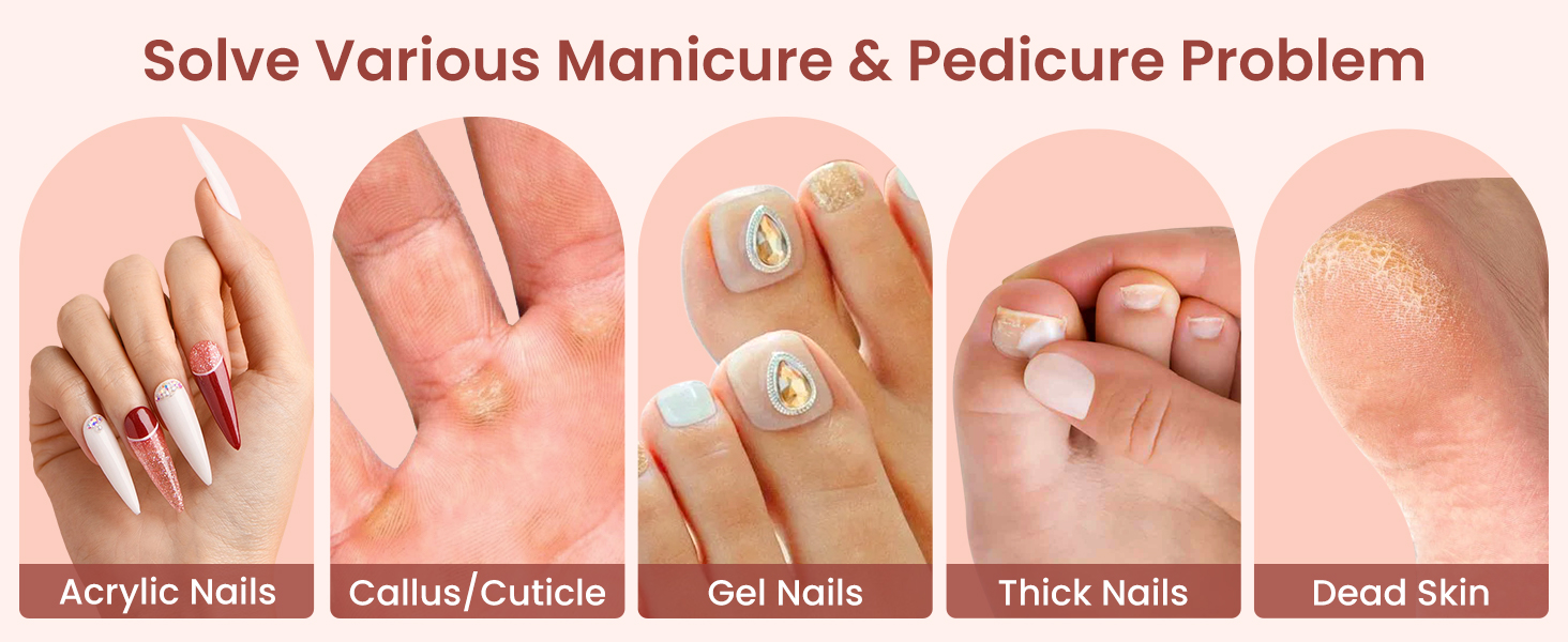 Електричний фрезер для манікюру та педикюру з 6 насадками, 10 швидкостей, LED-підсвічуванням, акумуляторний, для догляду за нігтями