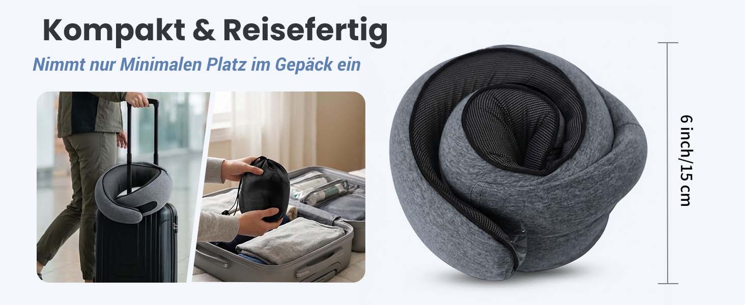 Подушка для подорожей з капюшоном, Memory Foam, темно-сіра. Підтримка шиї для літака, авто та дому