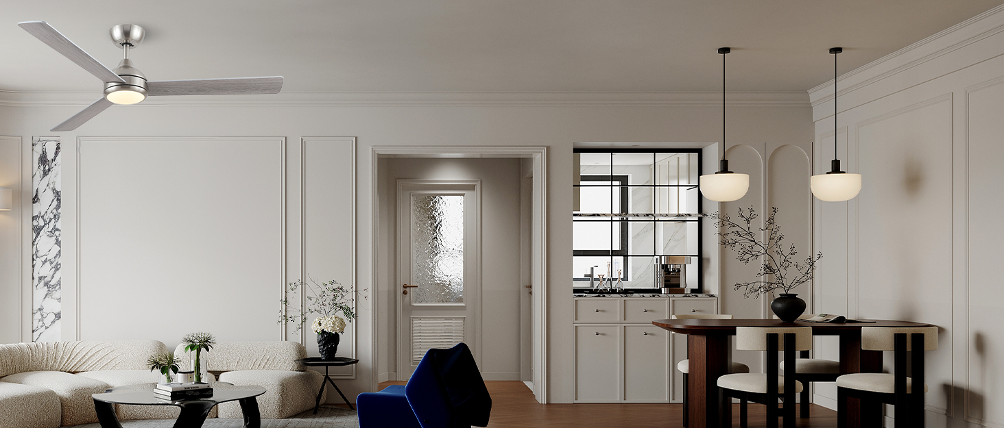 Стеляний вентилятор CJOY з підсвічуванням, 107 см, з пультом керування, тихий, DC, реверсивний, пам'ять 3CCT, диммування, 6 швидкостей, таймер для спальні (132 см - срібний)