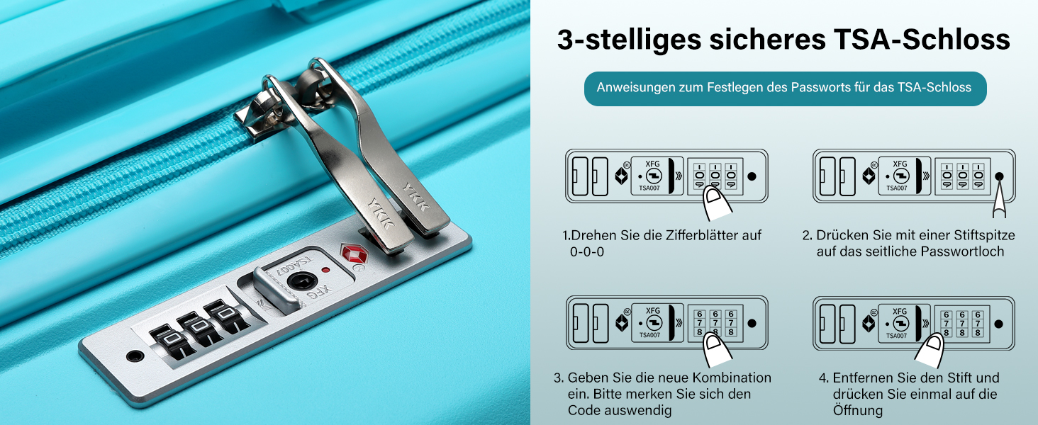 KONO Чемодан середнього розміру 65см з поліпропілену, з TSA замком, 65x46x26.5см (Крем-білий, світло-блакитний)