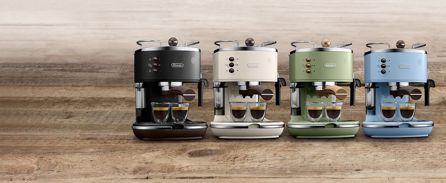 Кавомашина еспресо De'Longhi Icona Vintage ECOV 311.BG – ретро дизайн, ручний капучинатор, для кави та ESE Pads, об'єм 1,4 л, бежевий колір