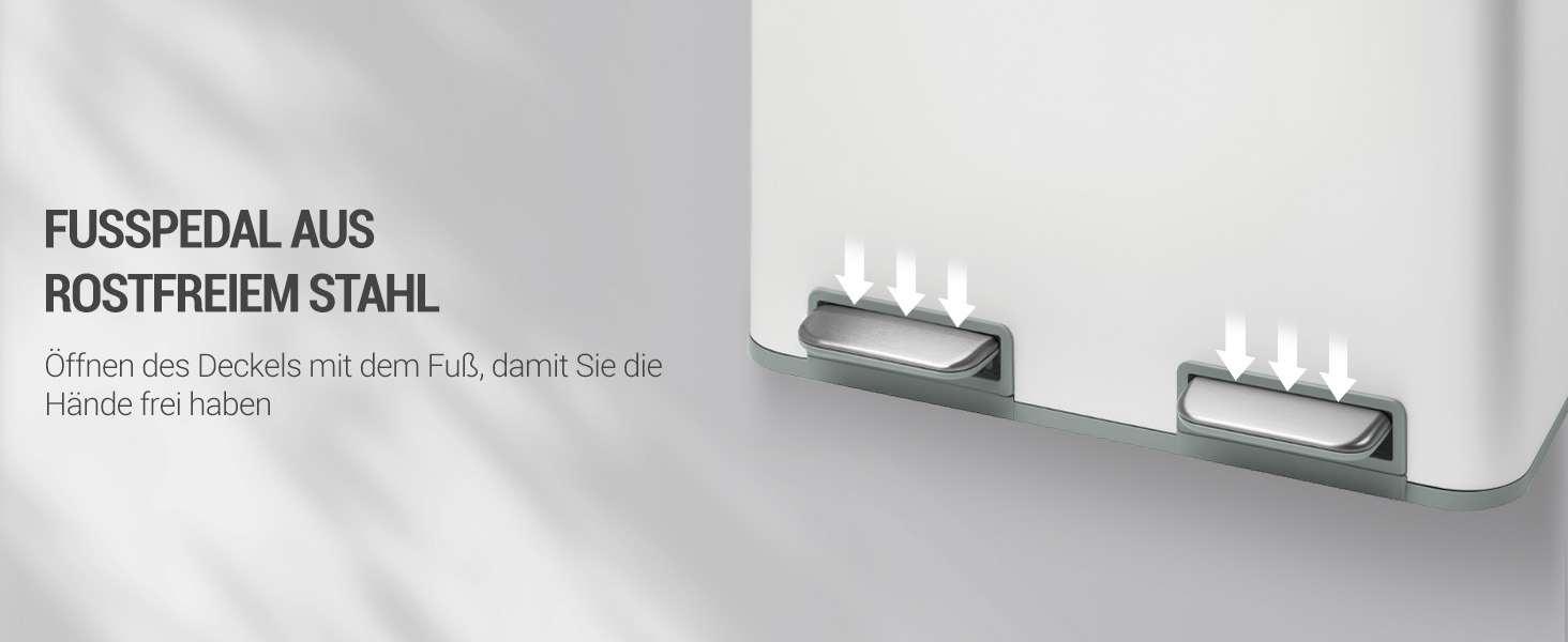 Відро для сміття з сортуванням 60 л, нержавіюча сталь, з педаллю, 2 відділення, SW06099E (біле)