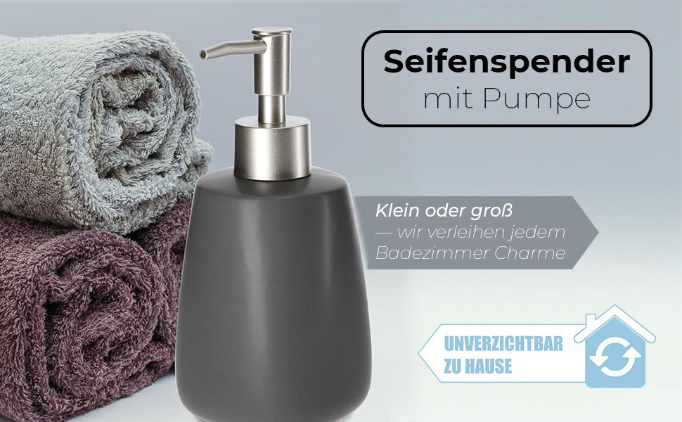 Дозатор для мила KADAX: керамічний диспенсер для мила, рідкого мила, мийного засобу та лосьйонів (антрацит)