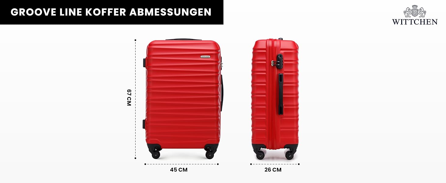 Валіза на колесах WITTCHEN Groove Line L (червона) з ABS-пластику, велика, для авіаперельотів (Lufthansa/Eurowings/Ryanair), з кодовим замком та 4 спіннерами
