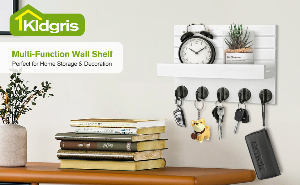 Дерев'яне ключниця на стіну з полицею, білий колір. 5 гачків для ключів, для прихожої, спальні, вітальні