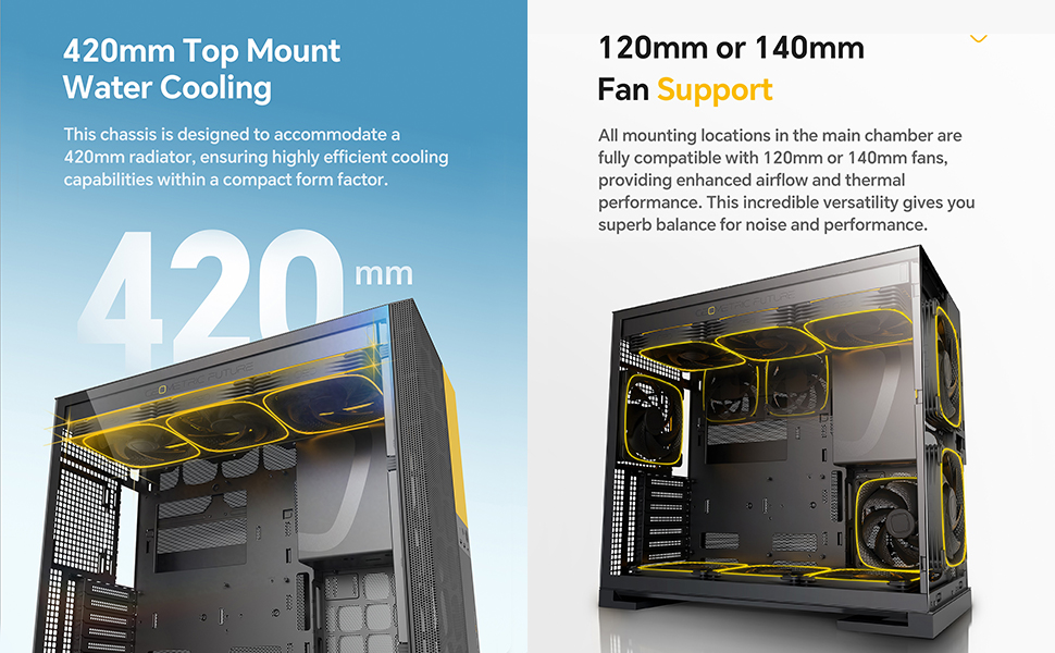 Корпус для ПК Geometric Future M5 Vent Mesh, Mid Tower, E-ATX/ATX, Чорний/Жовтий, Mesh Front Panel, Підтримка 420/360 радіатора