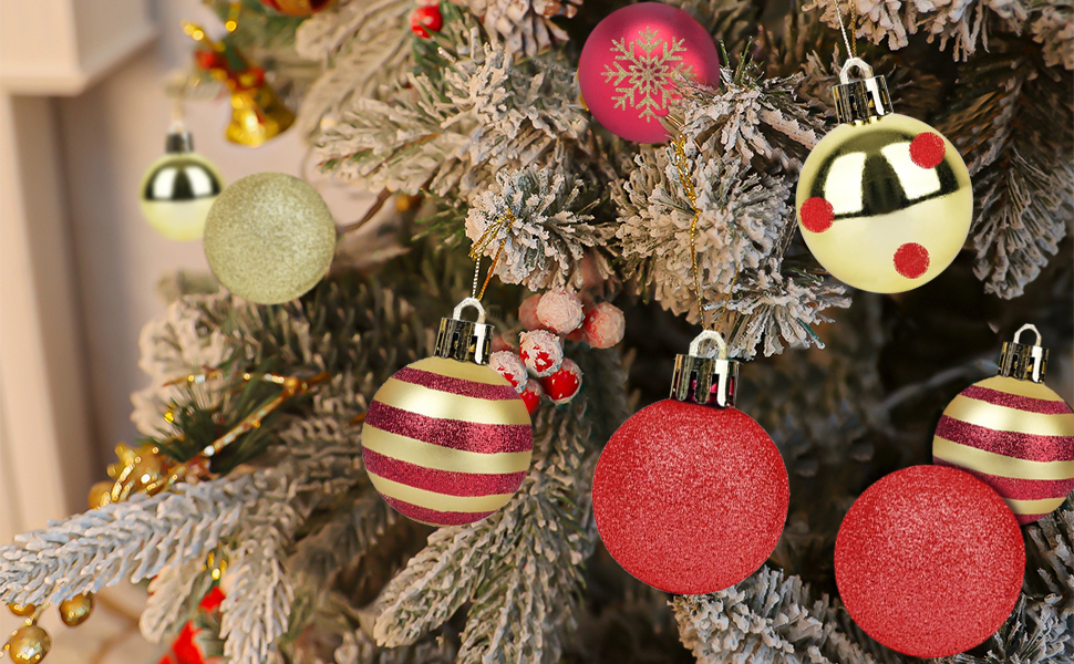Новорічні кулі для ялинки, 50 шт. 3/4/6 см, з глітером, червоно-золоті. Пластикові прикраси для ялинки
