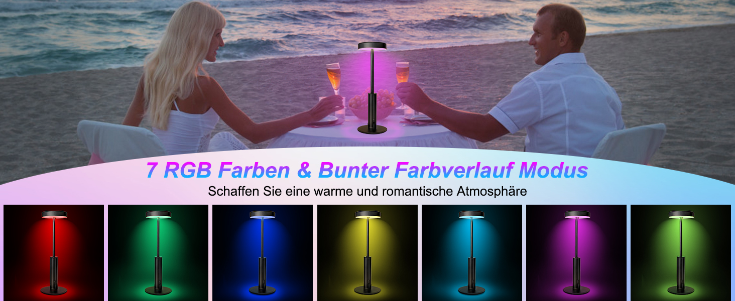 LED-лампа настільна бездротова, акумуляторна, 3 кольори, RGB, регульована яскравість, сенсорне керування, чорна. Підходить для вітальні, спальні, ресторану, вечірки, кав'ярні.