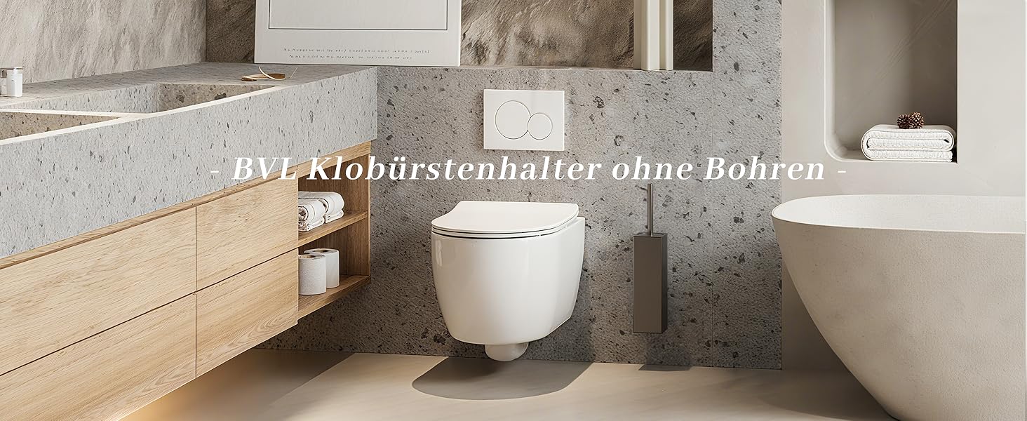 Настінна щітка для унітазу BVL з тримачем, без свердління, з силіконовими насадками (білий матовий)