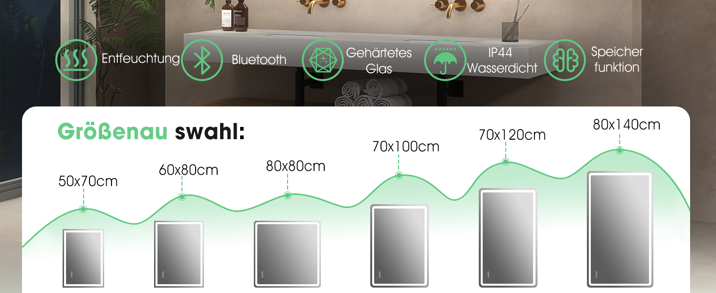 Дзеркало для ванної кімнати зі світлодіодною підсвіткою S'bagno Bluetooth 80x60 см, з підігрівом, регулюванням яскравості, пам'яттю, HD-скло, IP44, горизонтальне/вертикальне встановлення