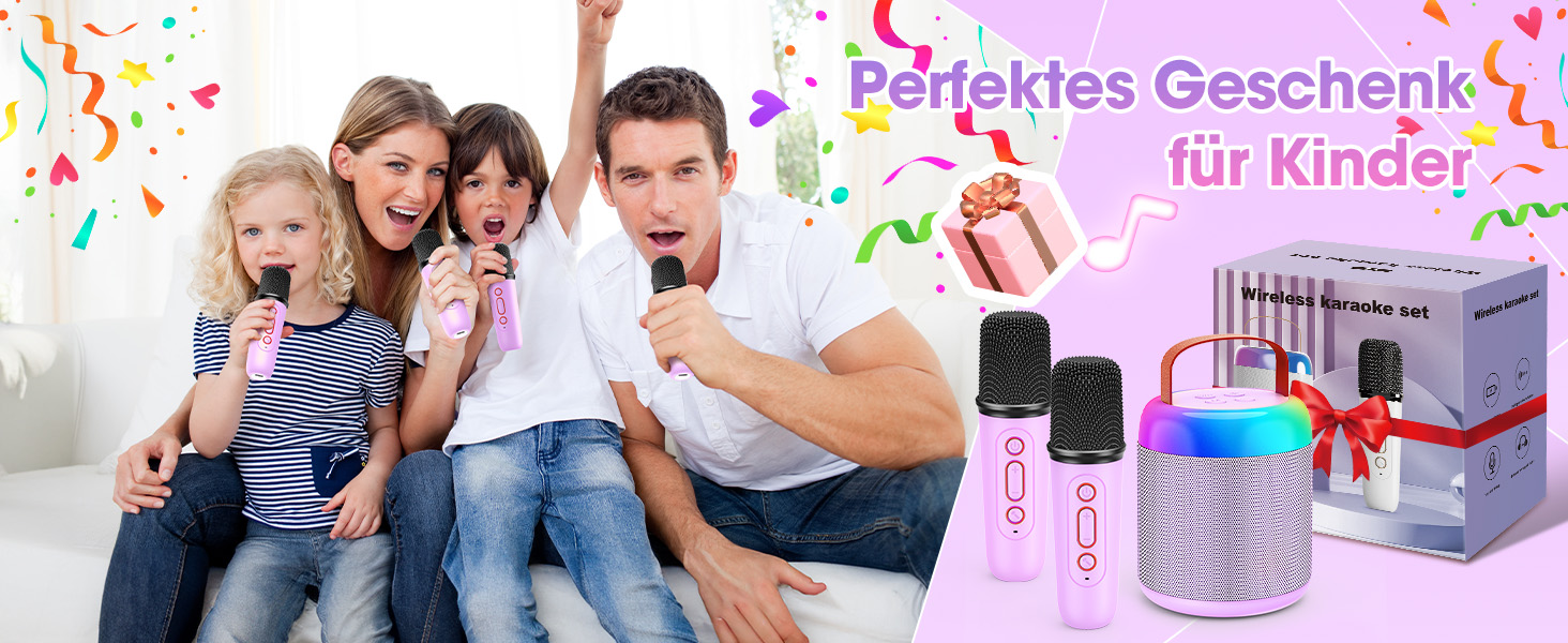 Караоке машина для дітей з 2 мікрофонами, фіолетова. Подарунок для дівчинки 3-12 років. Караоке мікрофон, іграшка для дітей