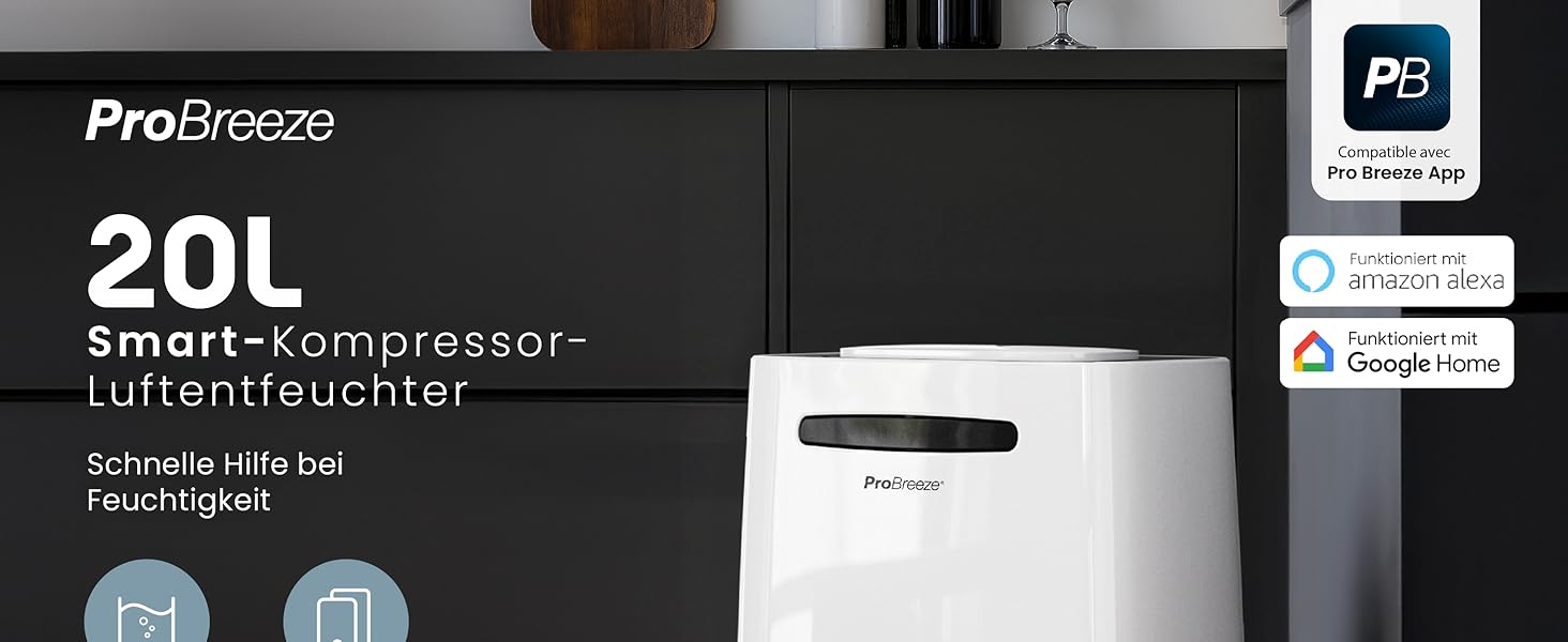 Про Бріз Зволожувач повітря 25л/добу - для приміщень до 30 м², 4 режими роботи, цифровий дисплей, шланг для зливу, функція сушіння білизни, таймер, проти вологи та плісняви.