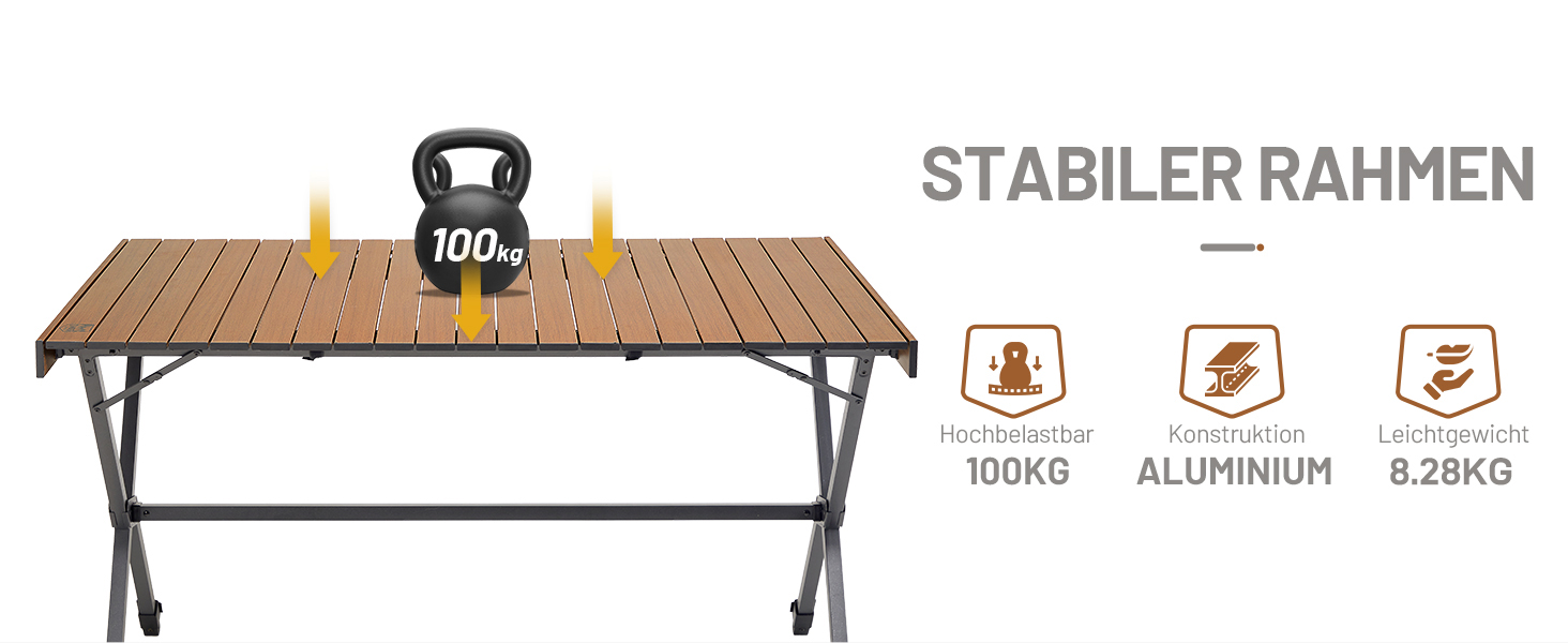 Складний кемпінговий стіл Timber Ridge 125x80 см, регульована висота, для 6 осіб, для пікніка, саду, походу, подорожей