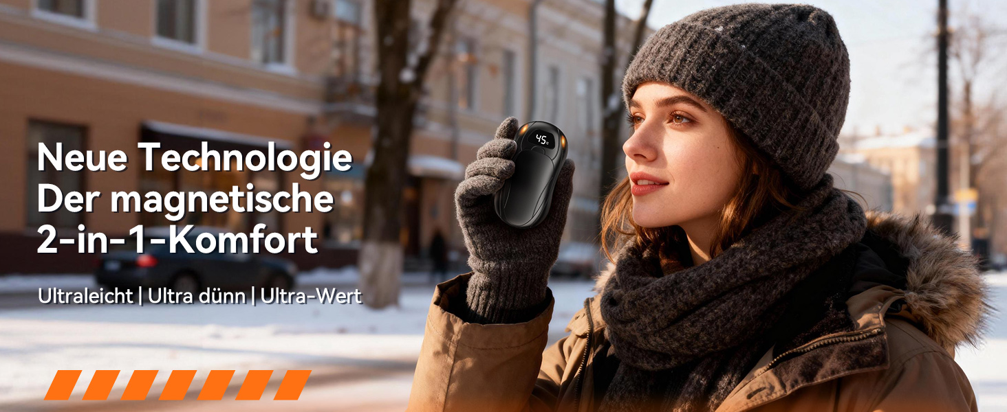 Електричні грілки для рук 6000 mAh, 2 шт. Ultra Light з магнітною двосторонньою системою нагріву, LCD-дисплеєм, 12+ годин, 35°C-55°C, багаторазові для дітей, для гольфу/кемпінгу, чорні