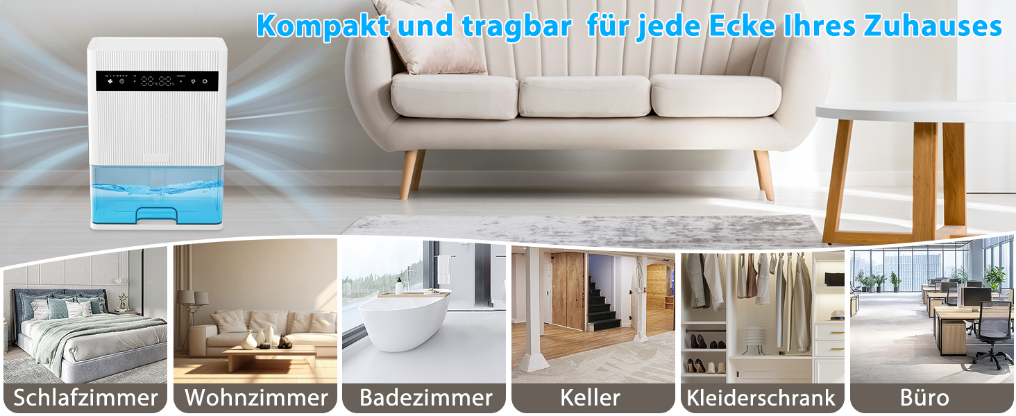 Електричний осушувач повітря 3000 мл з LED-дисплеєм, тихий осушувач для дому, ідеальний для квартири, ванної кімнати, підвалу, з автоматичним вимкненням та кольоровою нічною підсвіткою