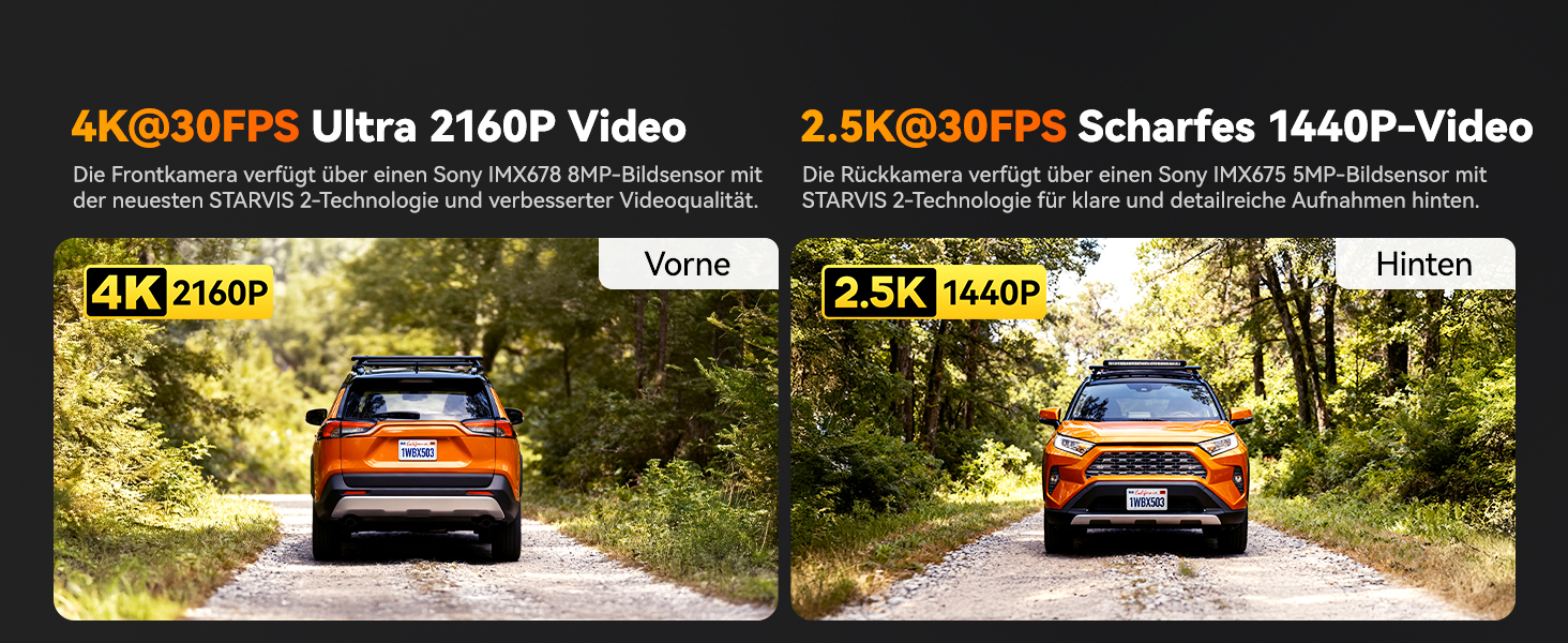 Автомобільний відеореєстратор WOLFBOX X5 Duo 4K+2.5K з передньою та задньою камерами, HDR, GPS, Wi-Fi 5.8 ГГц, сенсорним екраном та карткою пам'яті 64 ГБ