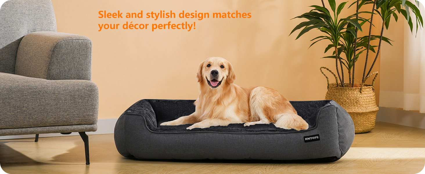 HMTOPE Dog Bed, Dog Sofa, Dog Cushion, Dog Basket, Detachable and Washable, Dark Grey, 110 x 86 x 26 cm