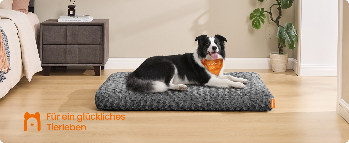 Ліжко для собак Feandrea XL, м'яке, плюшеве, 110 x 73 см, для великих собак, сірий колір, знімний чохол, антиковзаюча поверхня