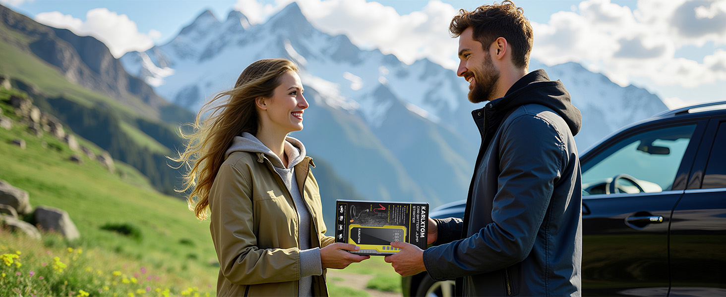 Powerbank для авто Karlxtom з компресором 190PSI, 88Wh, 4500A, LED-ліхтар, LCD-дисплей, для бензинових та дизельних двигунів (до 10L)