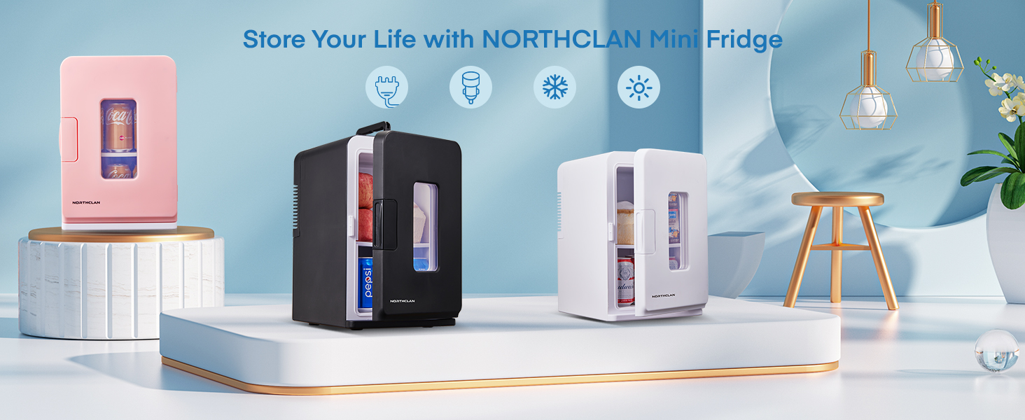 NORTHCLAN Міні холодильник 2в1 15 літрів (21 банка), портативний з охолодженням та нагріванням, 12V/220V для авто, офісу та гуртожитку, чорний, Max & Eco-режим